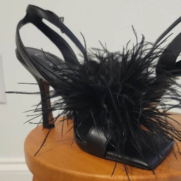 Gianni Bini Black Feathered Heels - Picture 4 of 5